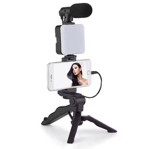 Kit de Video Blog 3 en 1 – Luz LED, Trípode y Selfie Stick para Creadores